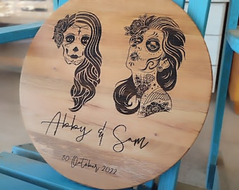 Gothic Wedding Gift – Personalized Sugar Skull Cutting Board – Dia de Los Muertos – Halloween Wedding Gift – Till Death Do Us Part Decor