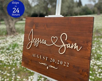 Wood Wedding Welcome Sign Custom Wood Wedding Sign - Welcome to Our Forever Sign - 3D wedding sig - Personalized Couple Names with Heart