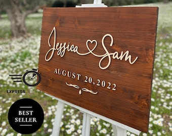Personalized Wood Wedding Welcome Sign, Custom Wedding Anniversary Rustic 3D Lettering