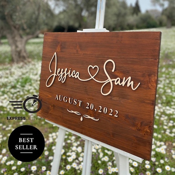 Wood Wedding Welcome Sign, Wedding Sign, Personalized Rustic Wood Wedding Sign, 3D Wedding Sign