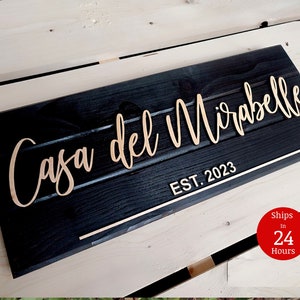 Custom Modern Wood Casa Name Sign, Wooden Welcome Sign, Christmas Gift for Family House Sign, Personalized Door Sign, Custom Outdoor Sign