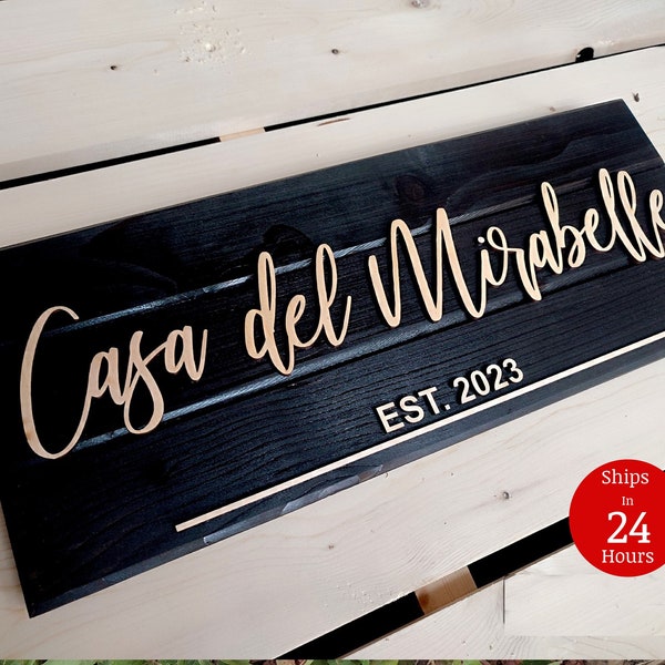 Benutzerdefinierte moderne Holz Casa Namensschild, Willkommen Holzschild, Weihnachtsgeschenk für Familie Hausschild, personalisierte Türschild, benutzerdefinierte Außenschild