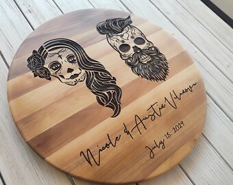 Personalized Day of the Dead Cutting Board – Sugar Skull Wedding Gift