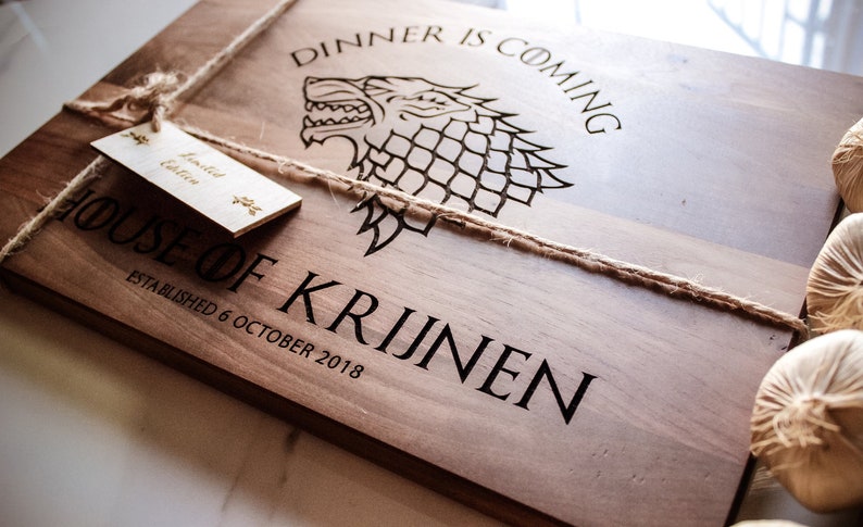 Game Of Thrones Gift Custom Cutting Board for Wedding gift Housewarming Gift Personalized Dinner is Coming Custom Anniversary Gift
