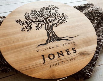 Personalized Family Name Lazy Susan – Custom Wooden Turntable – Wedding or Housewarming Gift
