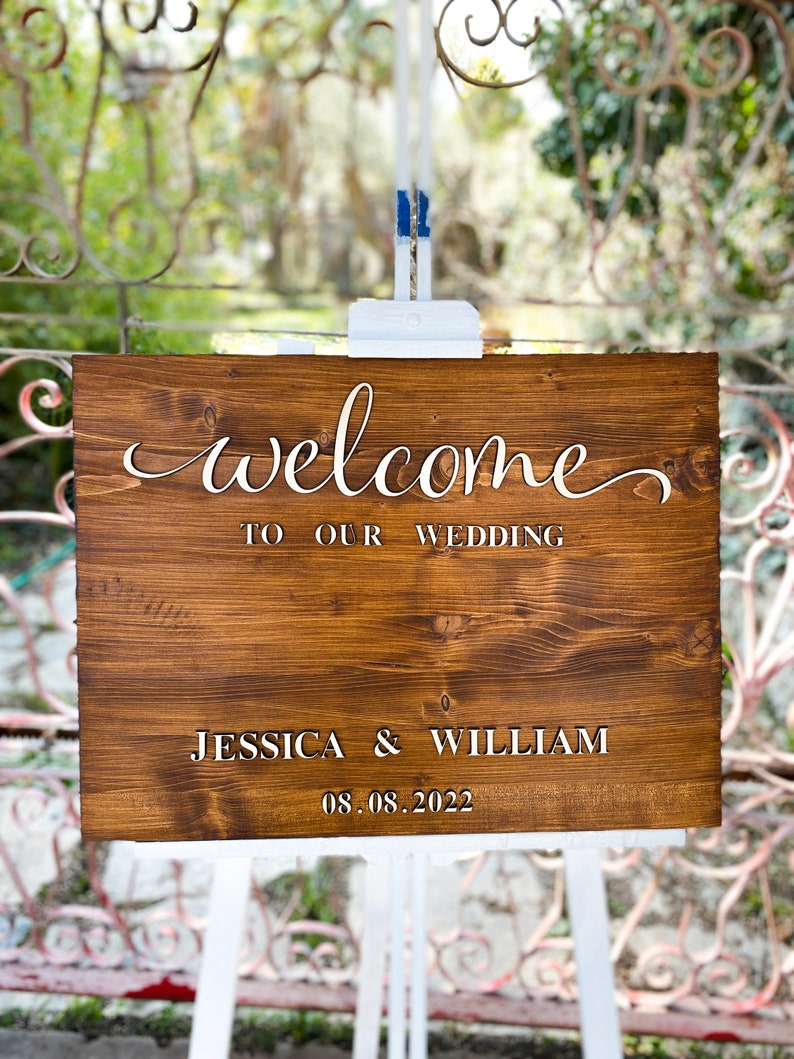 Welcome Sign for Wedding Ceremony, Alternative Guest Book for Wedding Reception, Wood Wedding Sign, Rustic Wedding Decor, 3D Wedding Sign image 2