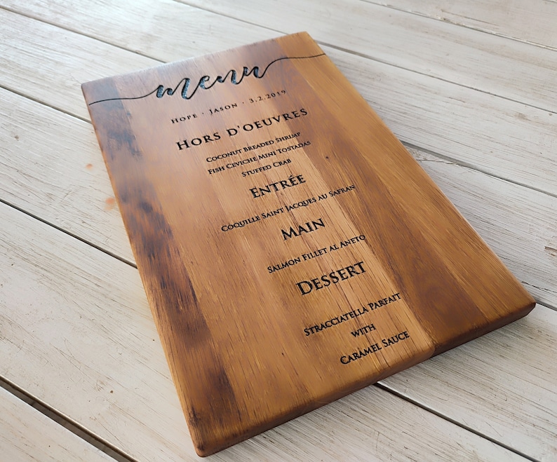 Calligraphy Wedding Menu Sign, Wedding Dinner Menu Cutting Board, Custom Menu Board, Wood Engraved Menu,Engraved Wedding Gift Personalized
