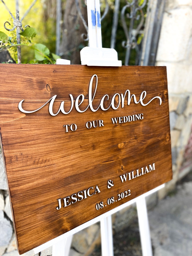 Welcome Sign for Wedding Ceremony, Alternative Guest Book for Wedding Reception, Wood Wedding Sign, Rustic Wedding Decor, 3D Wedding Sign image 6