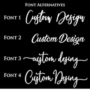 isplay of 4 different font options for the custom 'Welcome to Our Backyard' sign, each offering a unique style for personalized text that suits various preferences.