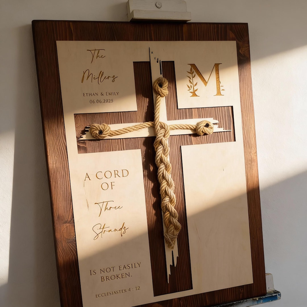 A Cord of Three Strands Unity Ceremony Sign – Personalized Christian Wedding Keepsake - Big 18*24, Color 5