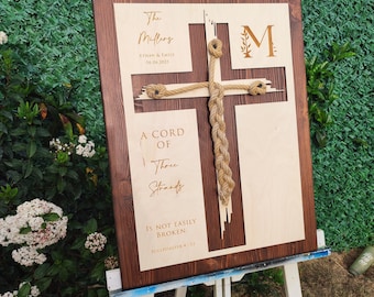 A Cord of Three Strands Zeichen, personalisierte Einheitszeremonie Brett - Hochzeitsandenken mit drei Strängen