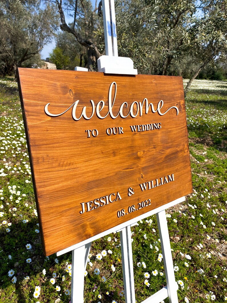 Welcome Sign for Wedding Ceremony, Alternative Guest Book for Wedding Reception, Wood Wedding Sign, Rustic Wedding Decor, 3D Wedding Sign image 8