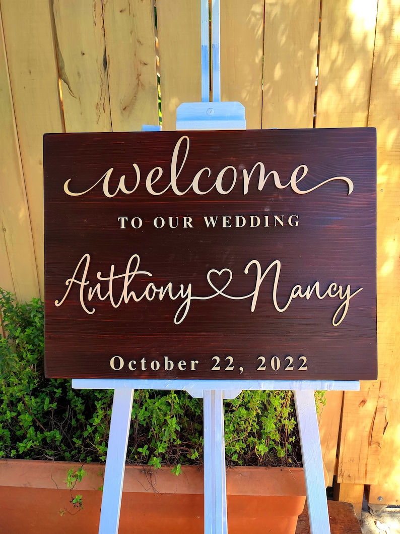 Welcome Sign for Wedding Ceremony, Alternative Guest Book for Wedding Reception, Wood Wedding Sign, Rustic Wedding Decor, 3D Wedding Sign image 1