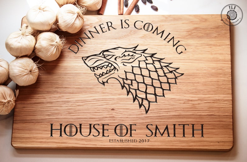 Game Of Thrones Gift Custom Cutting Board for Wedding gift Housewarming Gift Personalized Dinner is Coming Custom Anniversary Gift