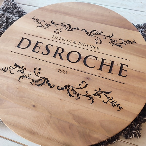 Vassoio per torta nuziale rustico personalizzato - Tagliere per salumi inciso come regalo