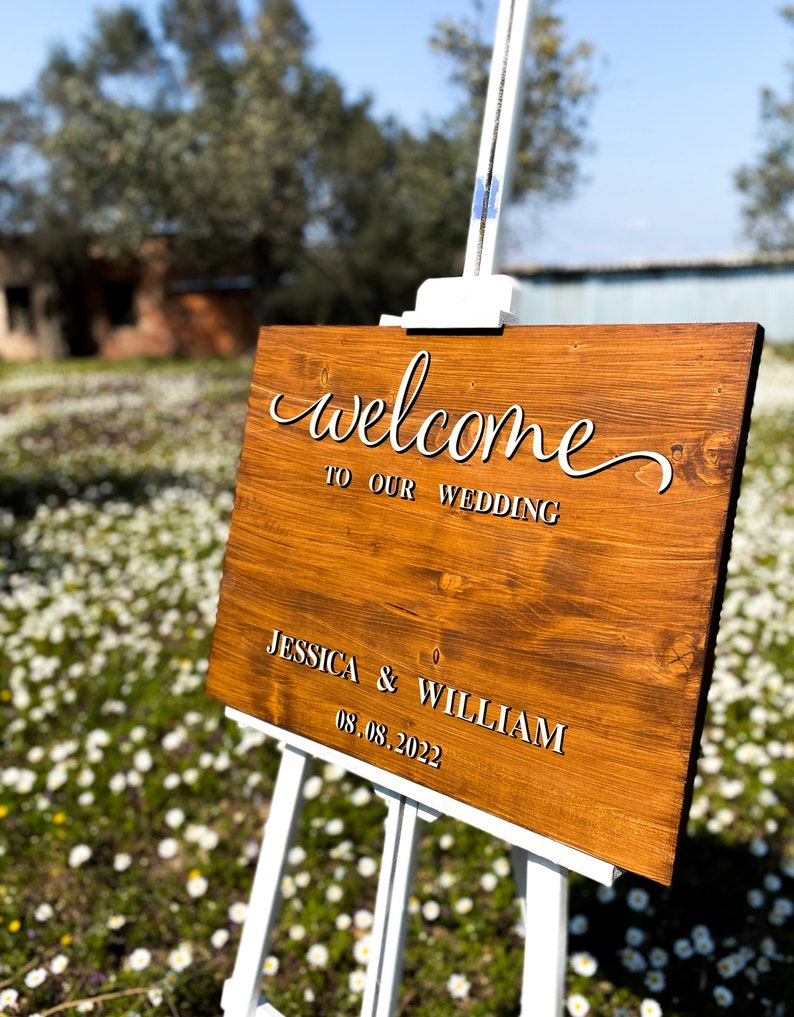 Welcome Sign for Wedding Ceremony, Alternative Guest Book for Wedding Reception, Wood Wedding Sign, Rustic Wedding Decor, 3D Wedding Sign image 9