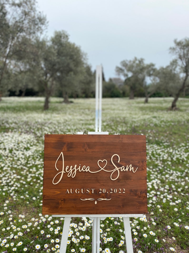 Wood Wedding Welcome Sign, Wedding Sign, Personalized Rustic Wood Wedding Sign, 3D Wedding Sign zdjęcie 6