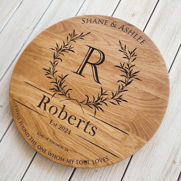 Custom Circular Cutting Board, Large Round Cutting Board, Personalized Monogrammed Cheese Board, Monogram Cutting Board, Engagement Present