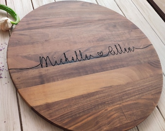 Personalized Lazy Susan Turntable – Custom Rotating Serving Tray, Cake Stand, Charcuterie Board , Engraved Anniversary or Wedding Gift