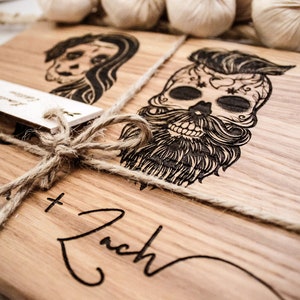 Sugar Skull Wedding Cutting Board: Dia de Los Muertos Engraved Gift