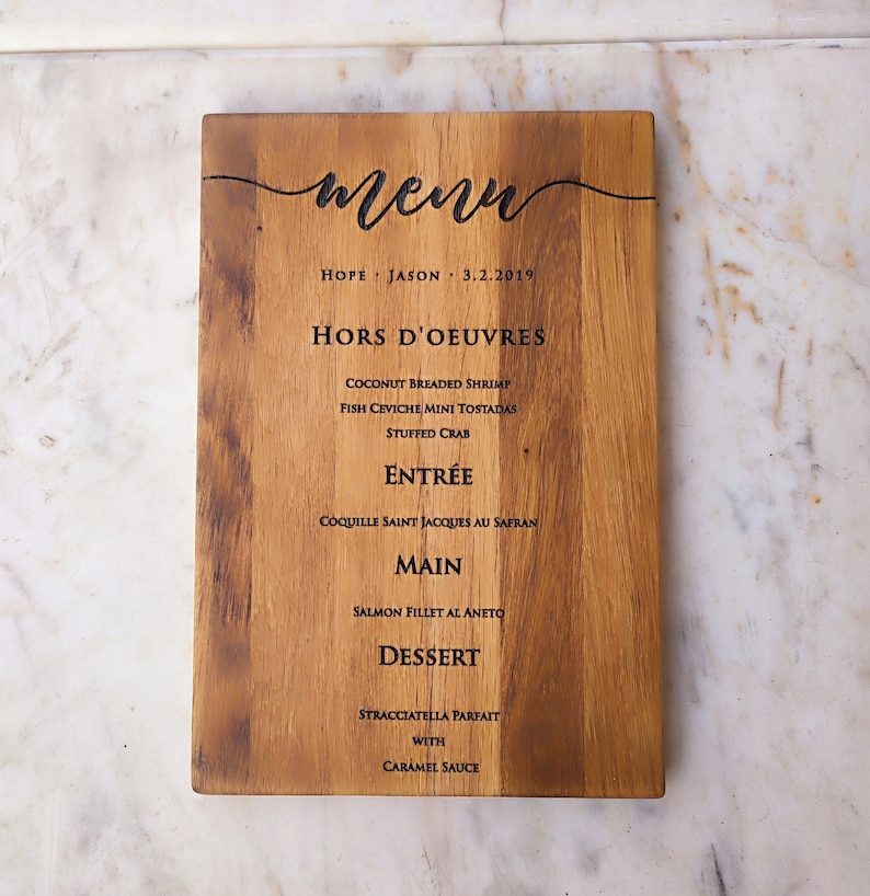 Calligraphy Wedding Menu Sign, Wedding Dinner Menu Cutting Board, Custom Menu Board, Wood Engraved Menu,Engraved Wedding Gift Personalized