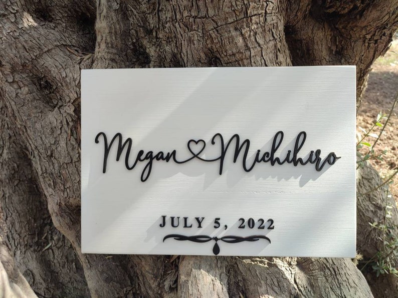 A beautifully crafted Heart Name Wood Sign, perfect for couples. This personalized sign makes a fantastic wedding gift idea, anniversary gift, or Valentine's Day gift, celebrating love and togetherness in a unique way.