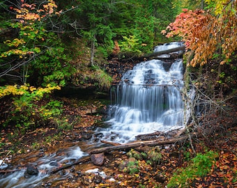 Wagner Falls in Autumn, Michigan Fall Color, Munising Waterfall, Autumn Foliage, Up North, Upper Peninsula