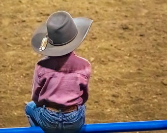 Child Cowboy Watching a Rodeo, Little Boy Dreaming, Cowboy Wall Art, Wyoming Photography. Western Fine Art Photograph or Canvas