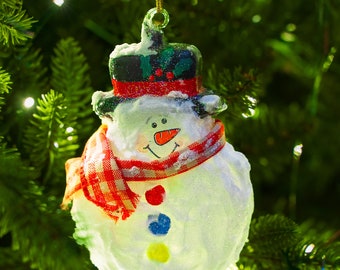 Christmas Ornament Photograph, Snowman on a Christmas Tree, Winter Holiday Home Wall Décor, Photography Print, Canvas or Framed Canvas