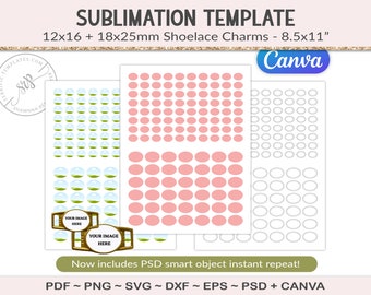 Shoelace charm template, 12x16 18x25, ovals craft template printable, sublimation cut file jewelry, personalized rosary SVG, EPS, PNG (AS55)