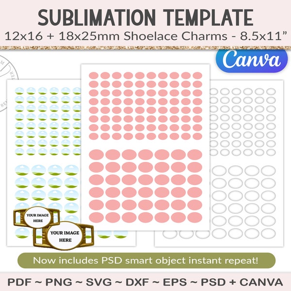 Shoelace charm template, 12x16 18x25, ovals craft template printable, sublimation cut file jewelry, personalized rosary SVG, EPS, PNG (AS55)