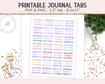 Printable tabs, fold-over tabs, PNG cut file collage sheet, planner journal tab, foldable tab dividers, organizer digital PNG, PDF (PR36)