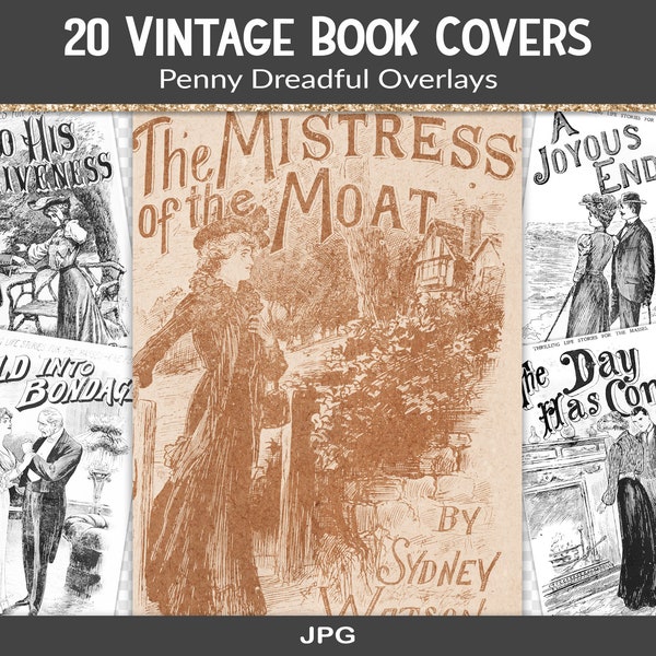 Viktorianische Bucheinbände, furchtbarer Penny Roman, Vintage Buchillustrationen, Junk Journal Ephemera, druckbare Papierseiten, JPG Overlay (RY31)