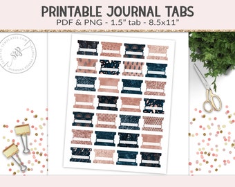 Printable tabs, fold-over tabs, PNG cut file collage sheet, planner journal tab, foldable tab dividers, organizer digital PNG, PDF (PR07)