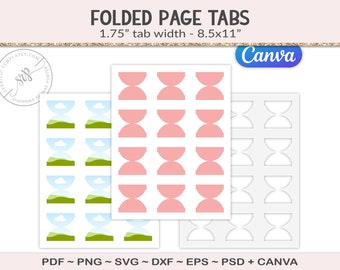 Tabs template, blank fold-over tabs, svg cut file planner journal tab, folded tab dividers, printable digital download SVG, EPS, PNG (PS08)