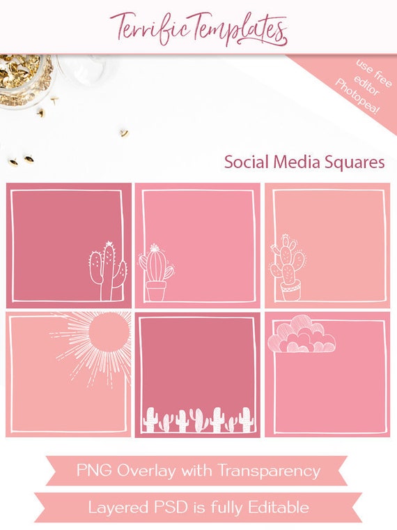 social media overlay frame templates social squares etsy