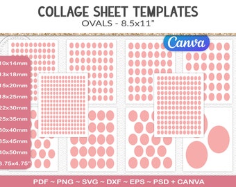 Ovals collage template bundle, 10 sheets, cameo pendant craft template printable, cut file jewelry tray inserts, SVG, EPS, PNG (AGB3)