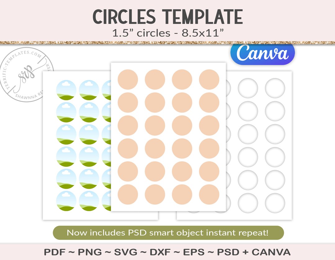 1.5 Circle Collage Template, Blank Circle Rounds Sheet, Party Printable ...