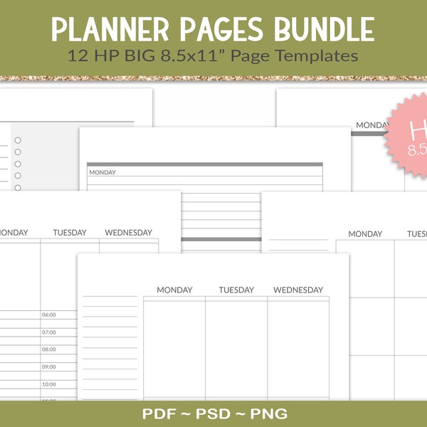 Pacchetto di pagine di pianificazione modificabili HP, 12 modelli per Happy Planner Big, pagine di pianificazione stampabili 8,5x11", progetta il tuo, PSD (BD14)