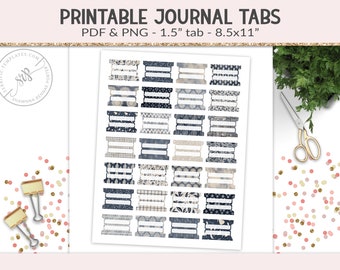 Printable tabs, fold-over tabs, PNG cut file collage sheet, planner journal tab, foldable tab dividers, organizer digital PNG, PDF (PR32)