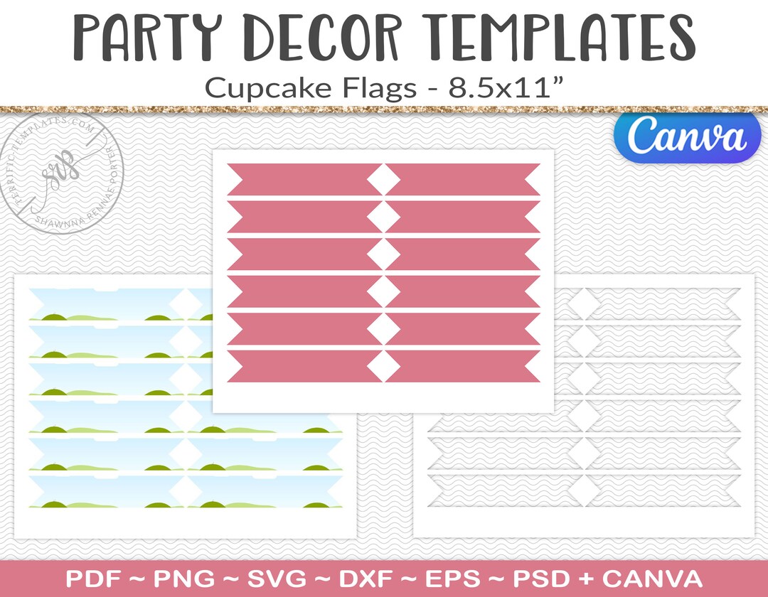Cupcake Flag Template Party Printable Craft Template - Etsy