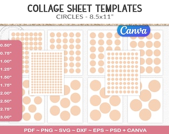 Circle collage template bundle, 10 sheets, cameo pendant craft template printable, cut file jewelry cabochon insert, SVG, EPS, PNG (AGB1)