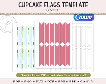 Cupcake flag template, party printable craft template, fold-over food flag, blank sheet design your own, commercial use PSD, PNG, SVG (AG84)