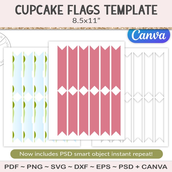 Cupcake flag template, party printable craft template, fold-over food flag, blank sheet design your own, commercial use PSD, PNG, SVG (AG84)