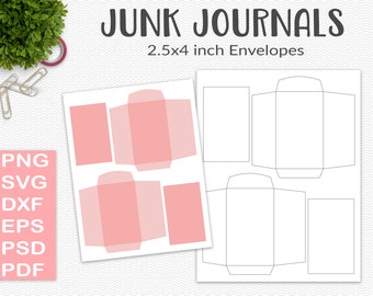 Mini envelope, junk journal template, 2.5x4" envelope, SVG cutting file, planner insert, printable craft supply, scrapbooking, PSD (JL17)