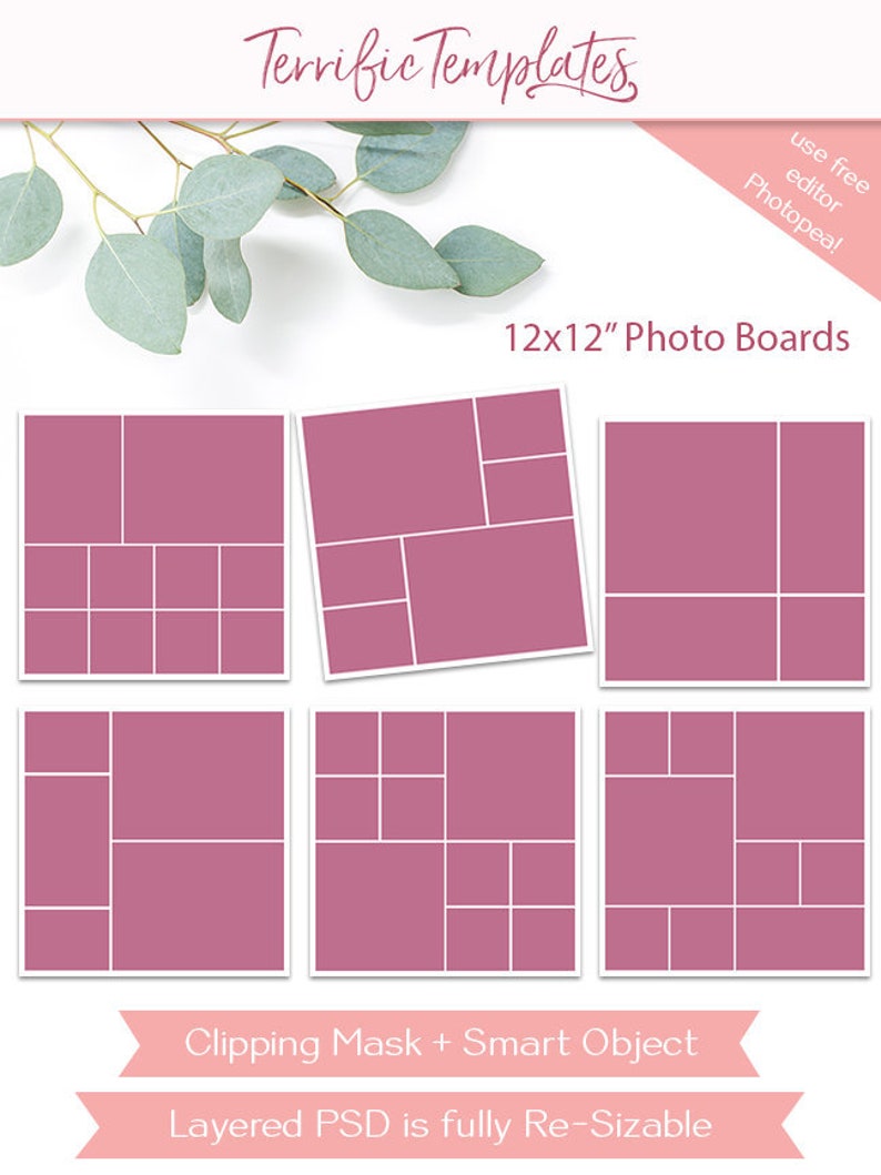 6 Photo layout templates 12x12 photography boards Etsy
