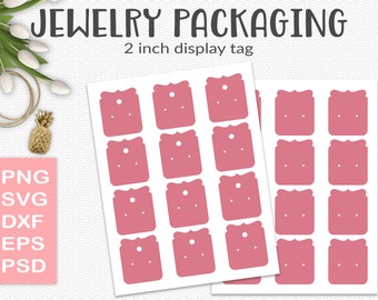 Earring display template, 2" jewelry hang tag packaging, design your own with a silhouette or cricut cut file, PSD, PNG, SVG (JT15A)