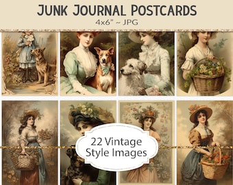 Vintage style postcards, 4x6 victorian era ladies, junk journal ephemera, junk journal elements, vintage women trading cards (AF15)