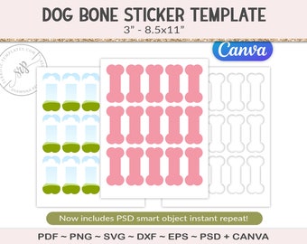 3" Dog bone tag template, party printable craft template, sticker cutting file, blank sheet, design your own, SVG, EPS, PNG  (AG57)