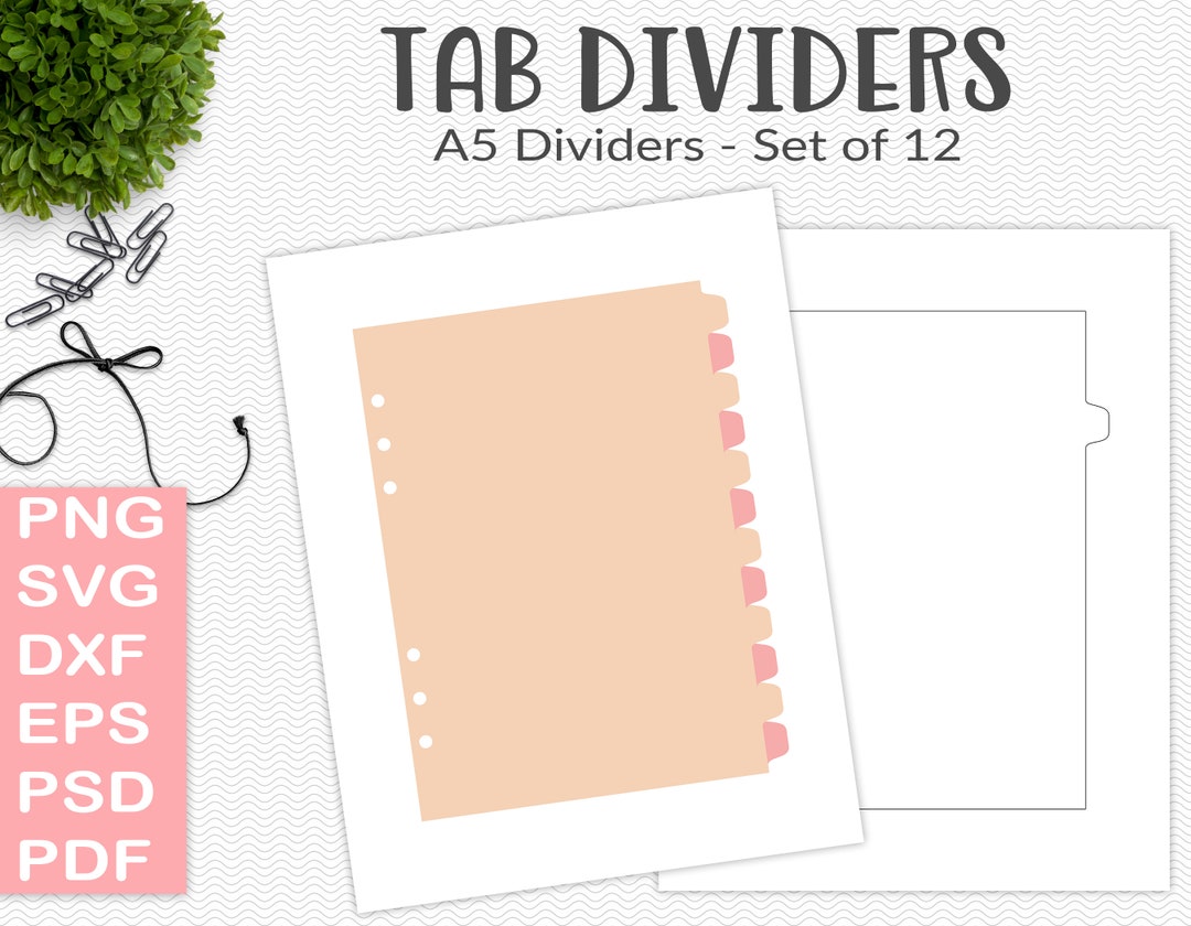 A5 Tab Dividers Template 12 Blank Binder Dividers Svg Cut - Etsy